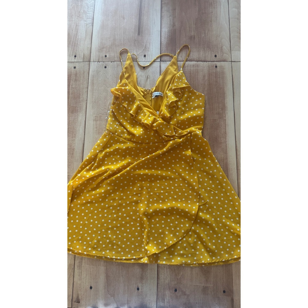 Speechless Mustard Yellow Polka Dot Ruffle Faux Wrap Mini Dress XL NWT‎